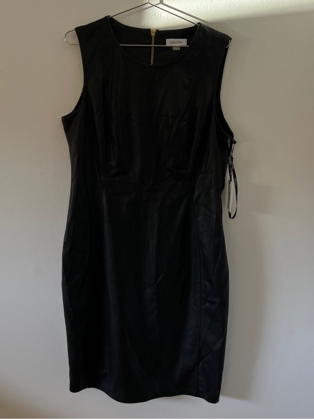 BNWT Calvin Klein Black Sleeveless Faux-Leather Midi Dress